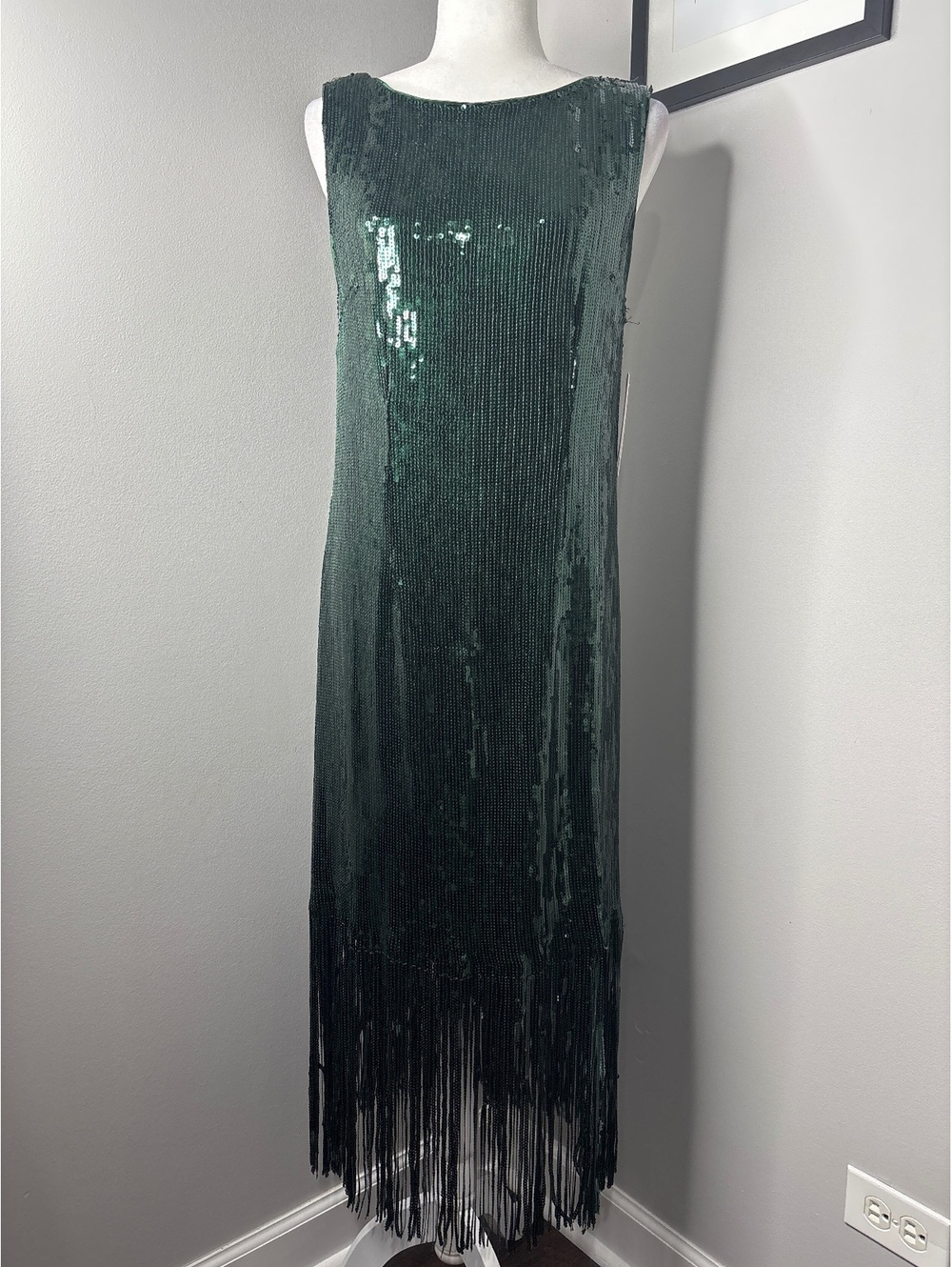 Nanette Lepore Emerald Green Sequin Fringe Dress Size 16